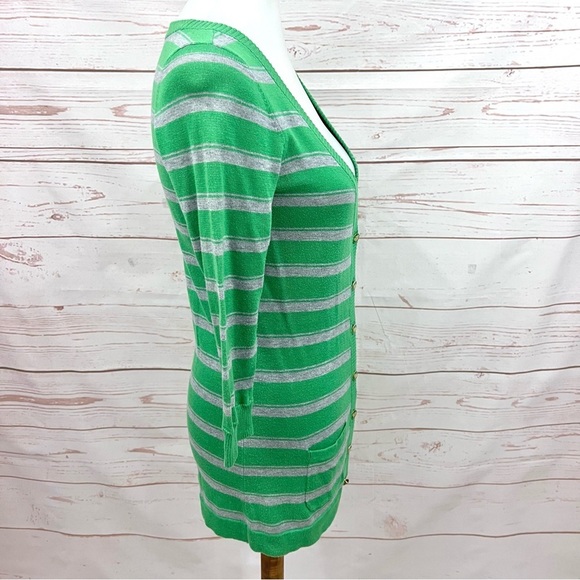 Juicy Couture Kelly Green Striped Royal Crown Button Front Cardigan Sweater - Picture 7 of 9